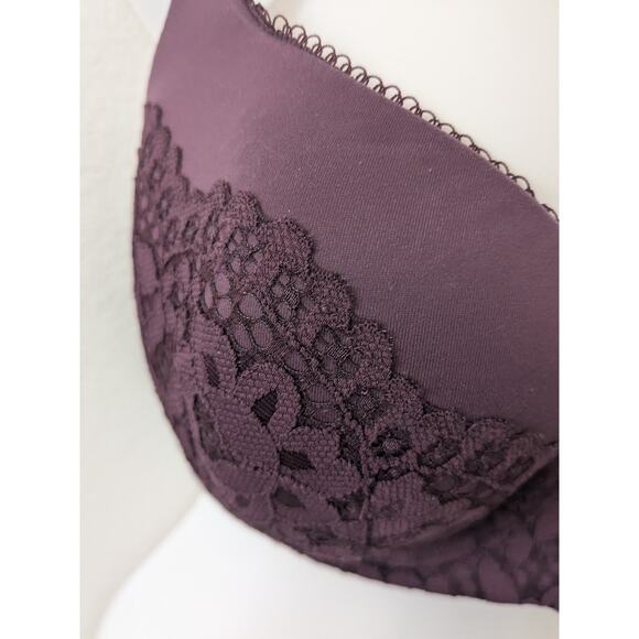 VICTORIAS SECRET Lined Demi Lace Trim Underwire T-Shirt Bra Merlot Sz 34DDD 34F - Picture 3 of 5
